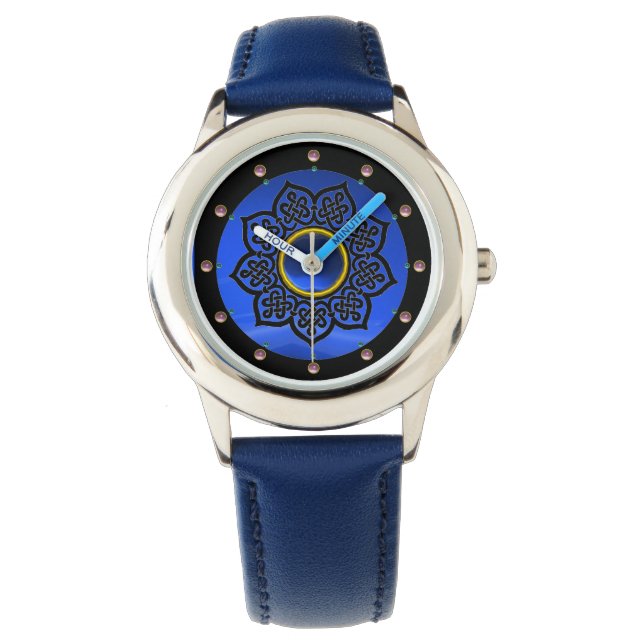 ZELLTISCHE KNOTEN BLUME BLAUE SAPPHIRE GEM STONES ARMBANDUHR (Vorderseite)