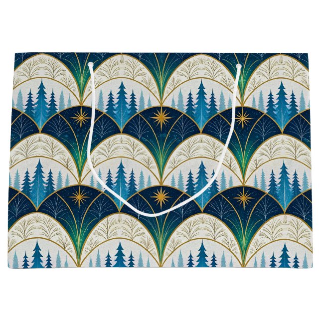 Zelluläre Art Deco Wald Feiertage  Große Geschenktüte (Vorderseite)