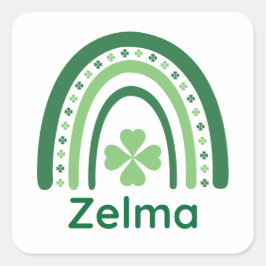 Zelma Name Clover Boho Rainbow Quadratischer Aufkleber
