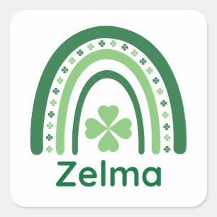 Zelma Name Klee Boho Regenbogen Quadratischer Aufkleber