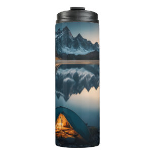 Zelt-, Berg- und See-Camping-Themenkunst Thermosbecher