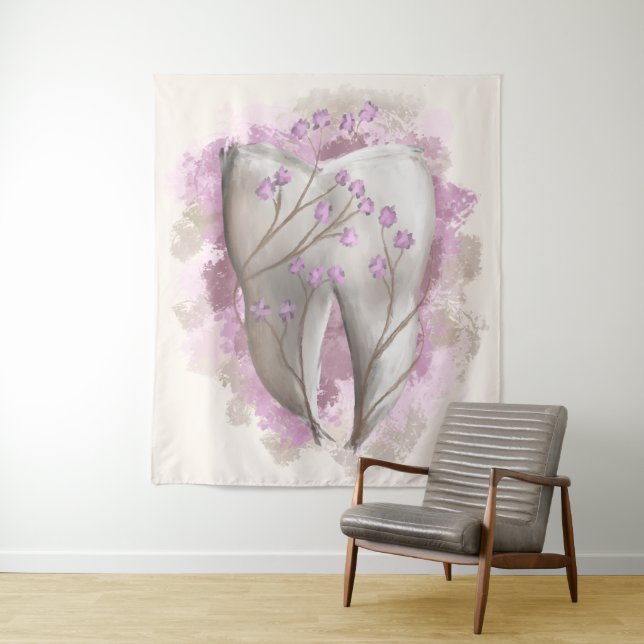 Zelt & Blume, surrealistische Malerei. Zahnkunde Wandteppich (Beispiel)