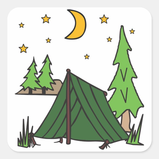 Zelt-Camping Quadratischer Aufkleber (Vorderseite)