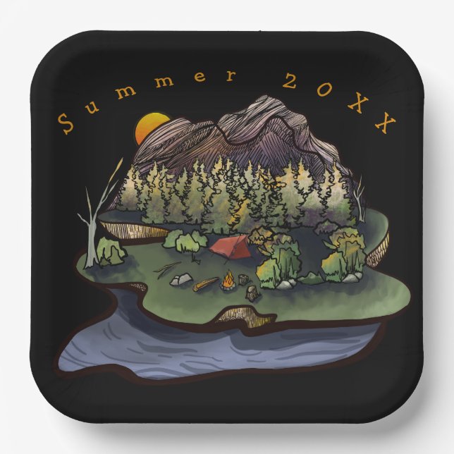 Zelt Camping Woods Mountain Szene Pappteller (Vorderseite)