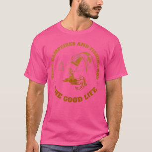 Zelt-Feuer und Fischen Rod the Good Life T-Shirt