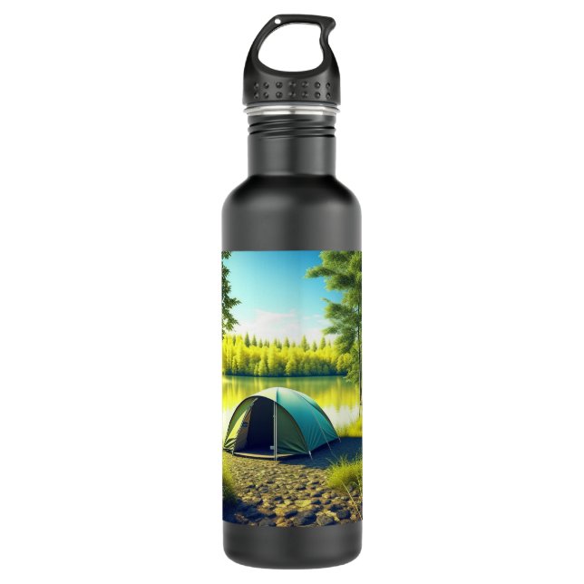 Zelt in einem schönen Wald am See Edelstahlflasche (Vorderseite)