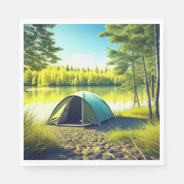 Zelt in einem schönen Wald am See Serviette (Vorderseite)