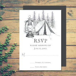 Zelt-, Lantern- und Woodland-Sketch-Camping Hochze RSVP Karte