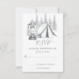 Zelt-, Lantern- und Woodland-Sketch-Camping Hochze RSVP Karte