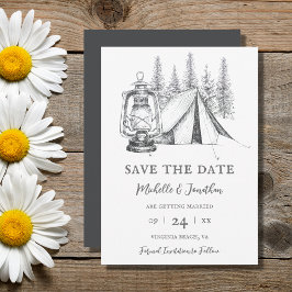 Zelt-, Lantern- und Woodland-Sketch-Camping Hochze Save The Date