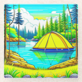 Zelt schweben auf dem Camping Themed Glasuntersetzer
