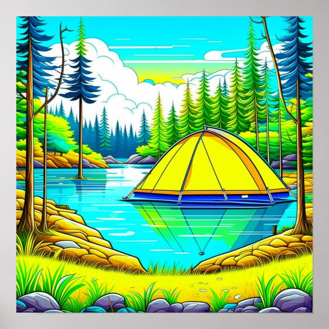 Zelt schweben auf dem Camping Themed Poster (Vorne)