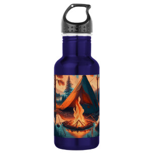 Zelt und Campfire Vintage Farben Kunst Edelstahlflasche