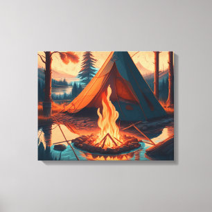 Zelt und Campfire Vintage Farben Kunst Leinwanddruck