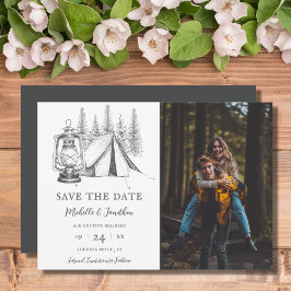 Zelt und Woodland Sketch Camping Hochzeitsfeier Fo Save The Date