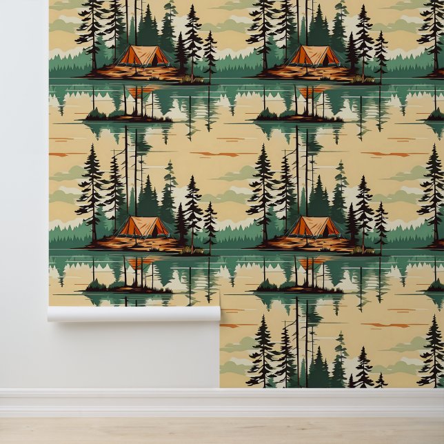 Zelte inmitten des Campingplatzes Pine Trees Tapete (Anwendung)