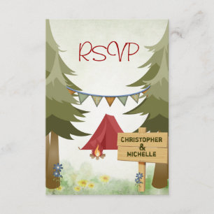 Zelte und Campfire Woodland Camping Wedding RSVP Karte