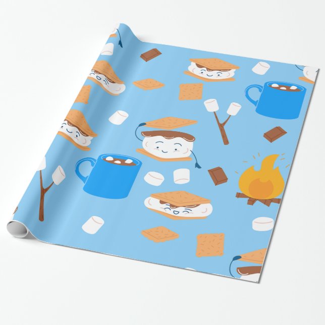 Zeltmarshmallow Schokoladenraucher blau Geschenkpapier (Ungerollt)