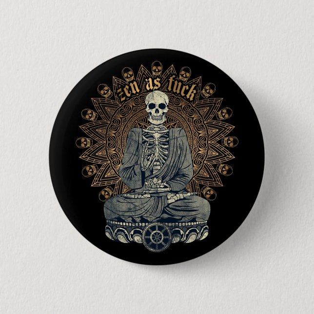 Zen als lustiger buddhistischer Yoga-Skelett-Medit Button (Vorderseite)