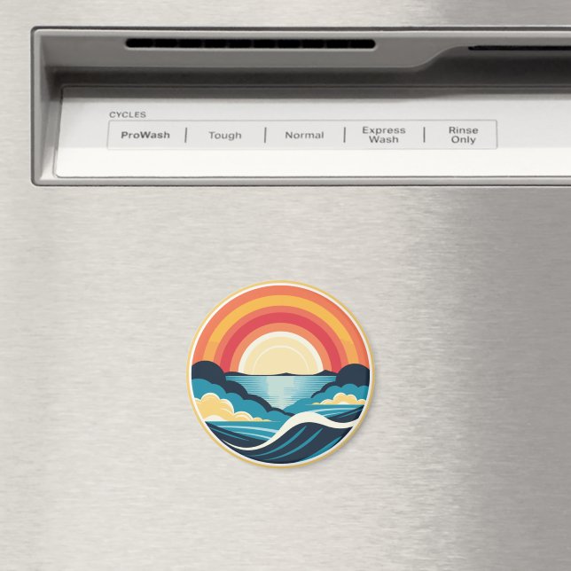 Zen Art Deco Sonnenuntergang über Wasser Magnet (In Situ (Geschirrspüler))