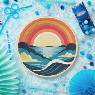 Zen Art Deco Sonnenuntergang über Wasser Pappteller