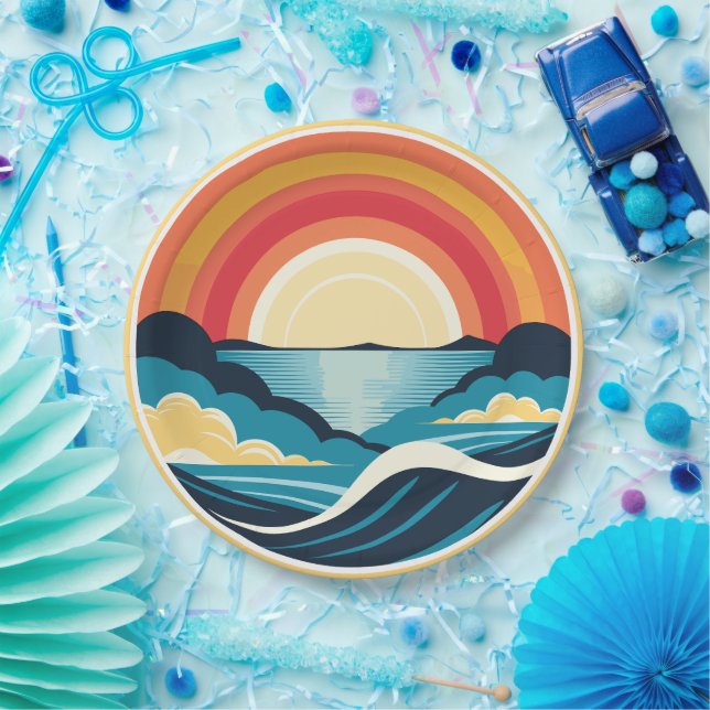 Zen Art Deco Sonnenuntergang über Wasser Pappteller (Party)