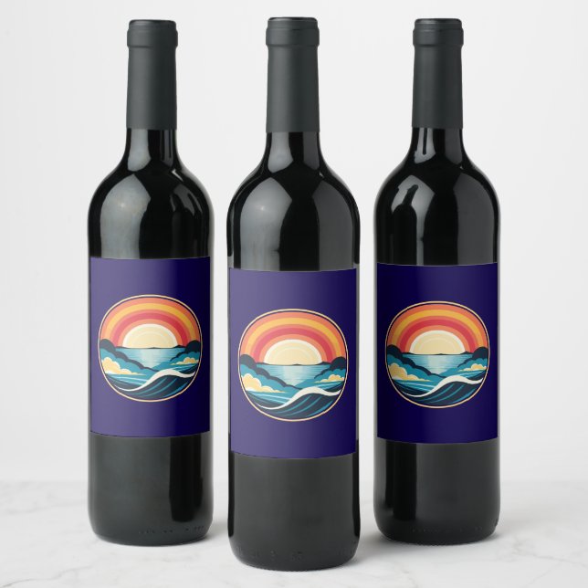 Zen Art Deco Sonnenuntergang über Wasser Weinetikett (Flaschen)