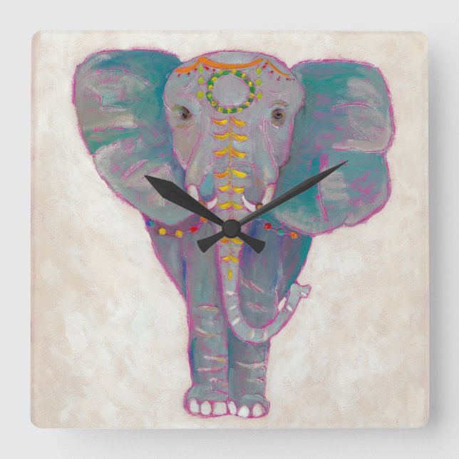 Zen-asiatischer Elefant Quadratische Wanduhr (Vorderseite)