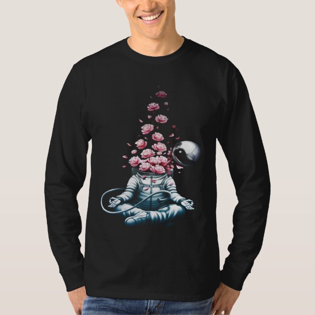 Zen Astronaut Meditating In Space Yoga Namaste Ros T-Shirt (Vorderseite)