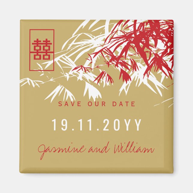 Zen Bamboo Blätter Chinesische Hochzeit retten das Magnet (Vorne)