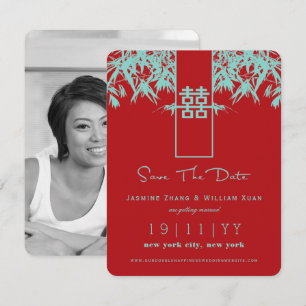 Zen Bamboo Double Happy Chinesisch Save the Date Einladung