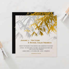 Zen Bamboo Verlasse Gold Black Modern Asian Weddin Einladung