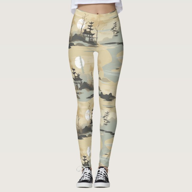Zen-Bambuswald Botanisches Muster (4) Leggings (Vorderseite)