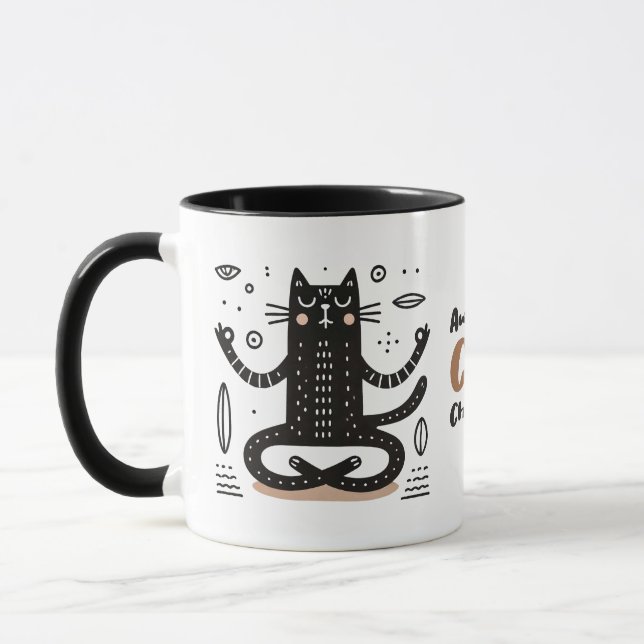 Zen Black Cat Floating in Meditation Tasse (Links)