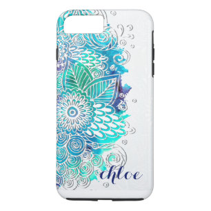 Zen-blauer und aquamariner Blumenmandala-Entwurf Case-Mate iPhone Hülle