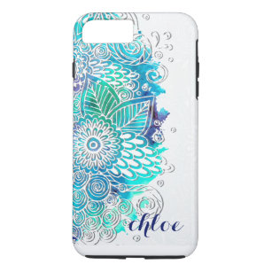 Zen-blauer und aquamariner Blumenmandala-Entwurf Case-Mate iPhone Hülle