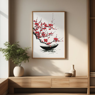 Zen Boat & Blossom Minimalistische Mendrisiotto Poster