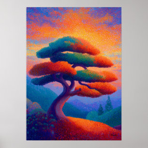Zen-Bonsai-Baum-Punktualismus-Landschaftskunst Poster