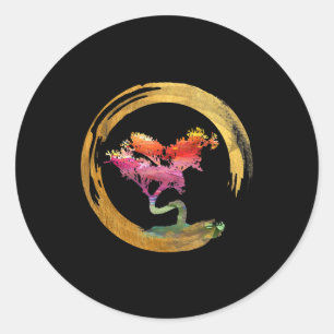 Zen Bonsai Tree Japanischer Rundgang Enso Asiatisc Runder Aufkleber