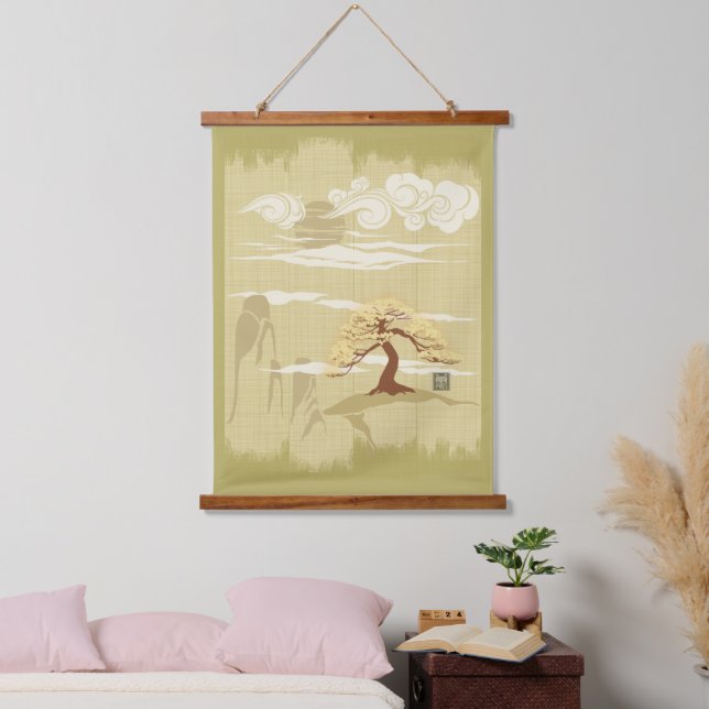 Zen Bonsai Tree Wandteppich Mit Holzrahmen (Schlafzimmer)
