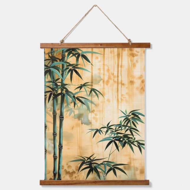 Zen Botanischer Bambuswald Wandteppich Mit Holzrahmen (Vorderseite)