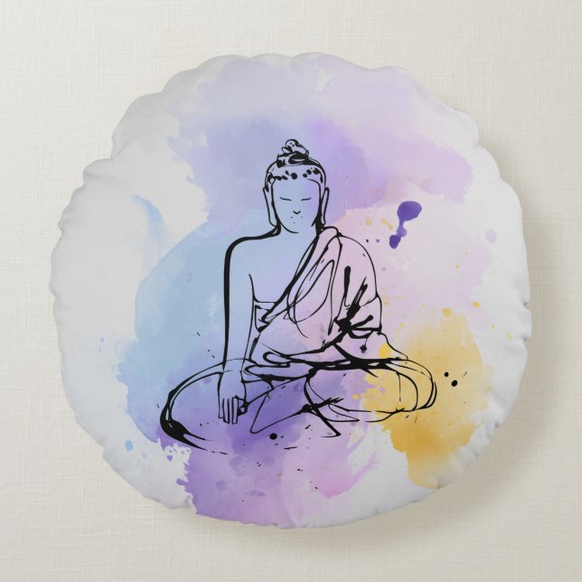Zen Buddha Round Throw Kissen (Vorderseite)