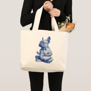 Zen Bulldog in Meditation Pose Kunst Jumbo Stoffbeutel