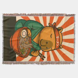 Zen Capybara Eating Ramen with Radiating Stripes Decke