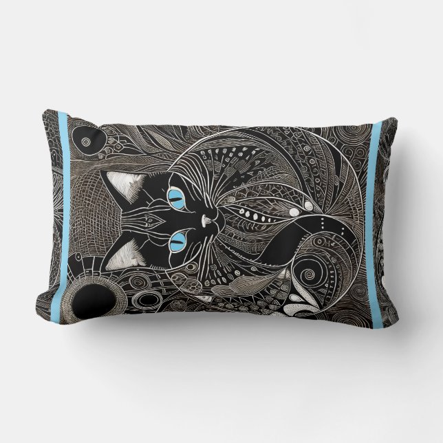 Zen Cat Companion, New Moon Blue Strip Lendenkissen (Vorderseite)