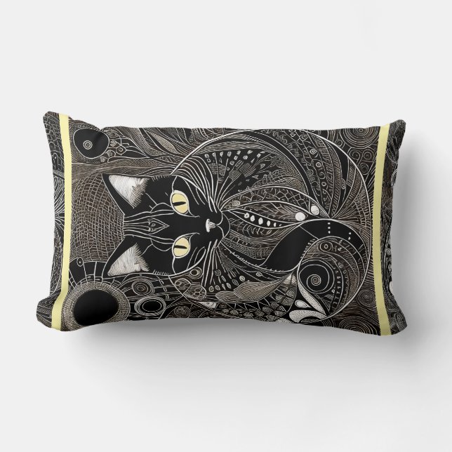 Zen Cat Companion, New Moon Yellow Strip Lendenkissen (Vorderseite)