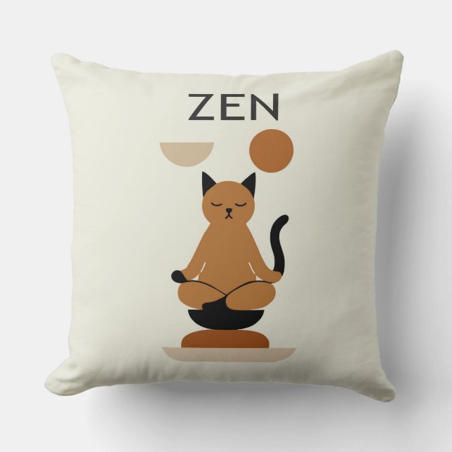 Zen Cat Meditation Throw Pillow – Cute Minimalist  Kissen (Vorderseite)