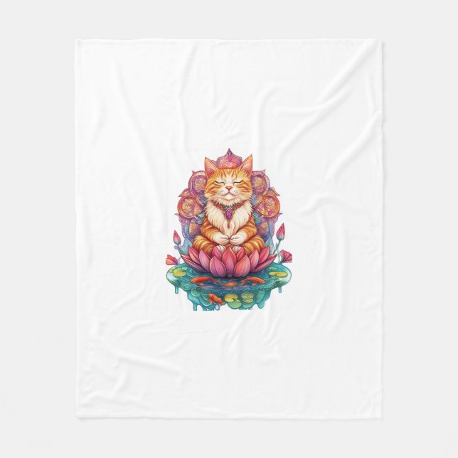 Zen Cat Vibes - Meditating Kitty Psychedelic Fleecedecke (Vorderseite)