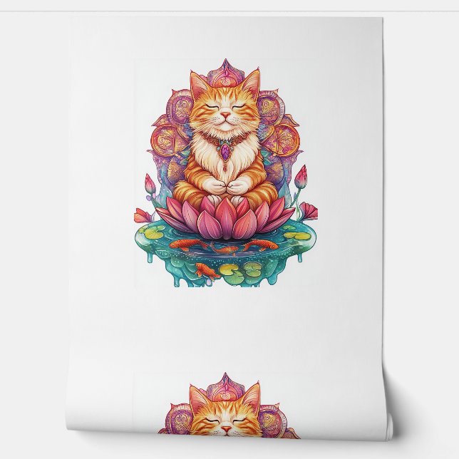 Zen Cat Vibes - Meditating Kitty Psychedelic Tapete (Abrollen)