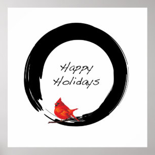 Zen Circle with Christmas Kardinal Poster